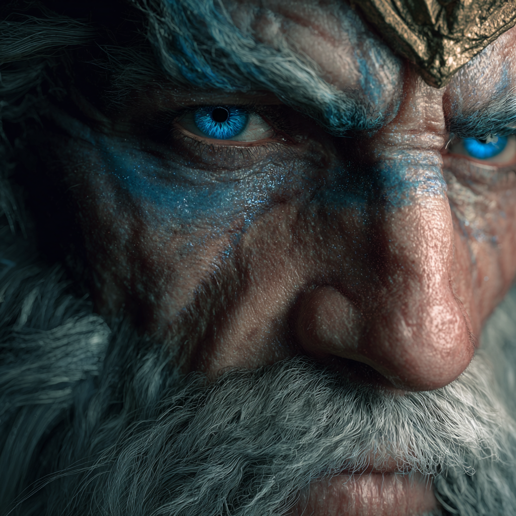 Portret starożytnego boga z niebieskim kolorem oczu