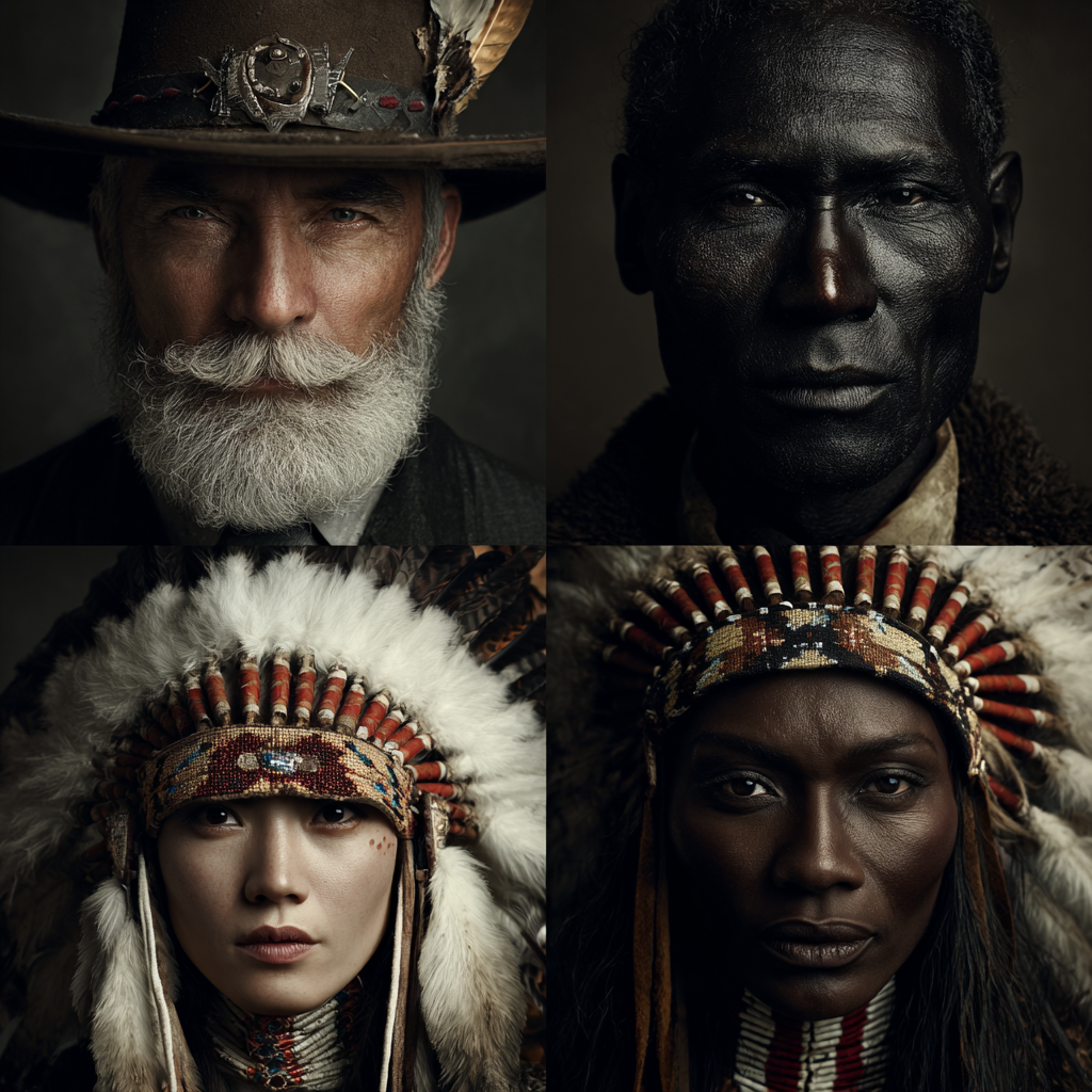 Grupa osób z różnymi odcieniami koloru skóry – od bardzo jasnej po ciemnobrązową – stojących obok siebie. Obraz wygenerowany przez AI w celu ukazania fenotypowej różnorodności pigmentacji człowieka.