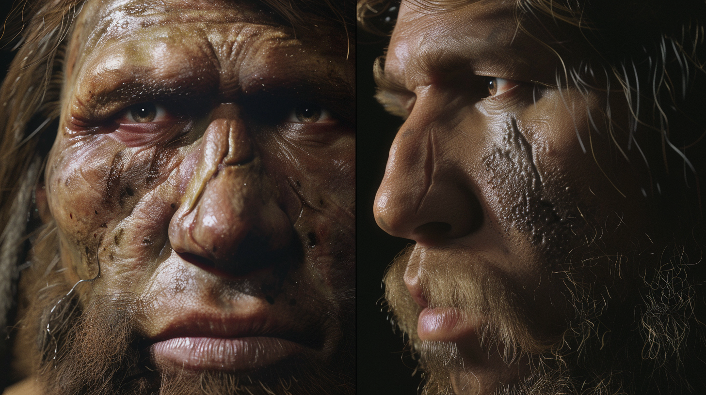 Porównanie twarzy neandertalczyka i współczesnego człowieka