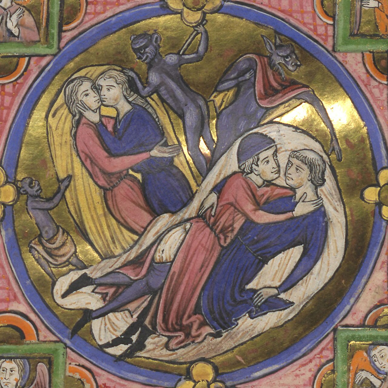 Obraz przedstawiający pary homoseksualne i diabły w Codex Vindobonensis 2554-1