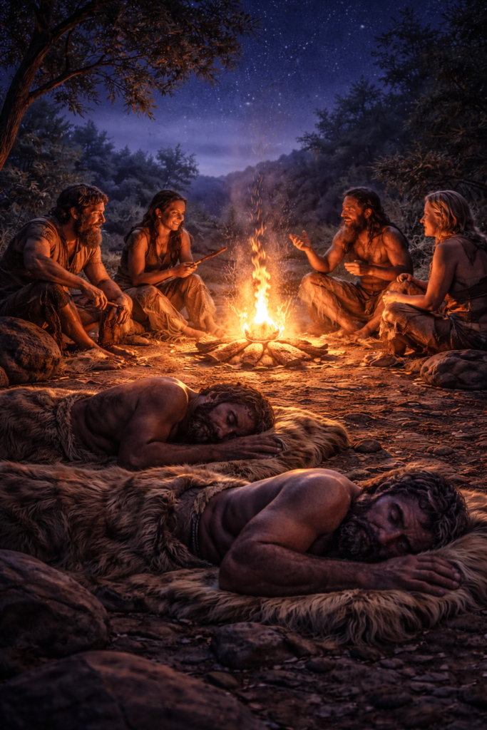 Sen łowców zbieraczy - ilustracja przedstawiająca życie w harmonii z naturą