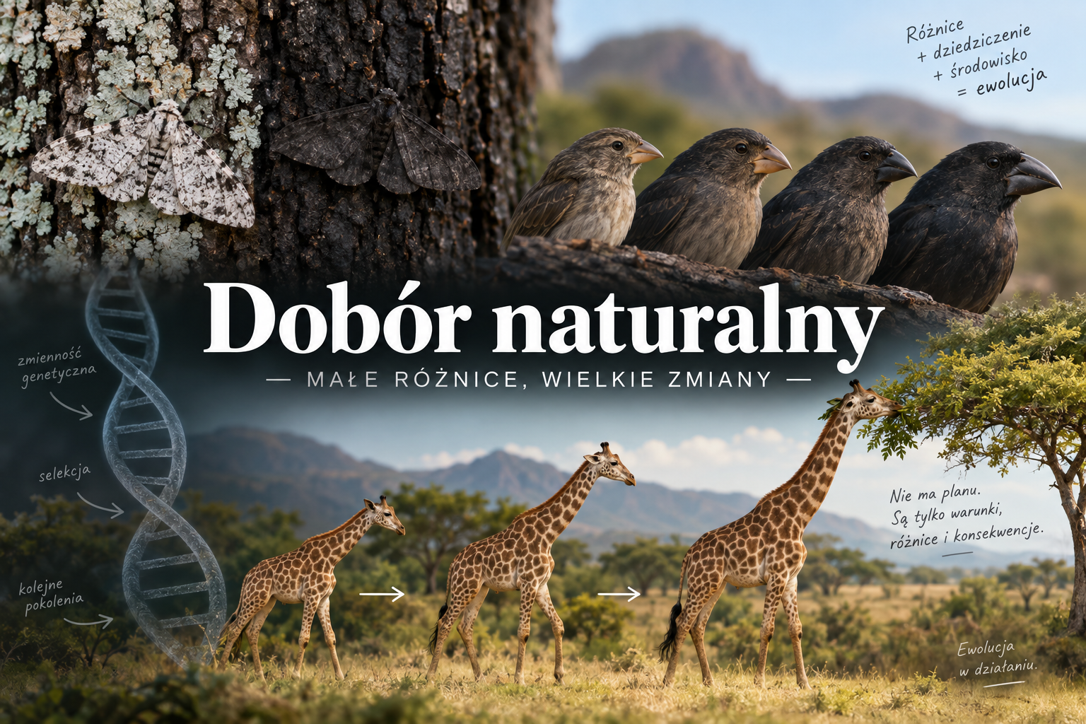 Schemat ilustrujący dobór naturalny w biologii